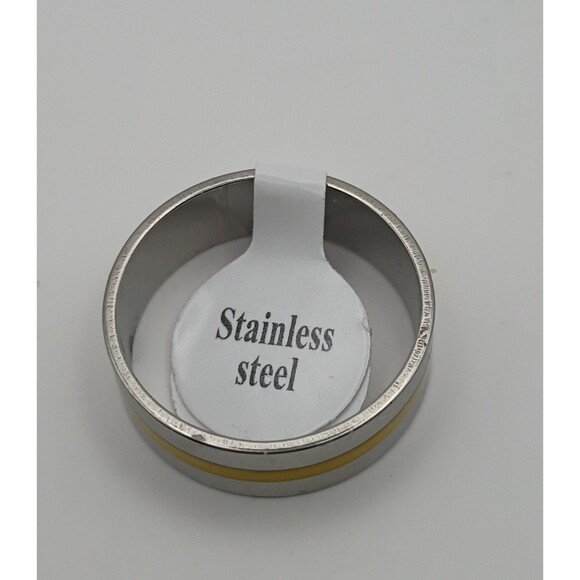 Silver And Yellow Striped Stainless Steel Ring U.S Size 20 - Picture 3 of 3